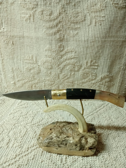 Coltello  pattedese con anima, lama 11 CM impugnatura in corno di montone bicolore